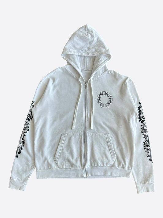 Chrome Hearts White & Black Horseshoe Logo Zip Up Hoodie