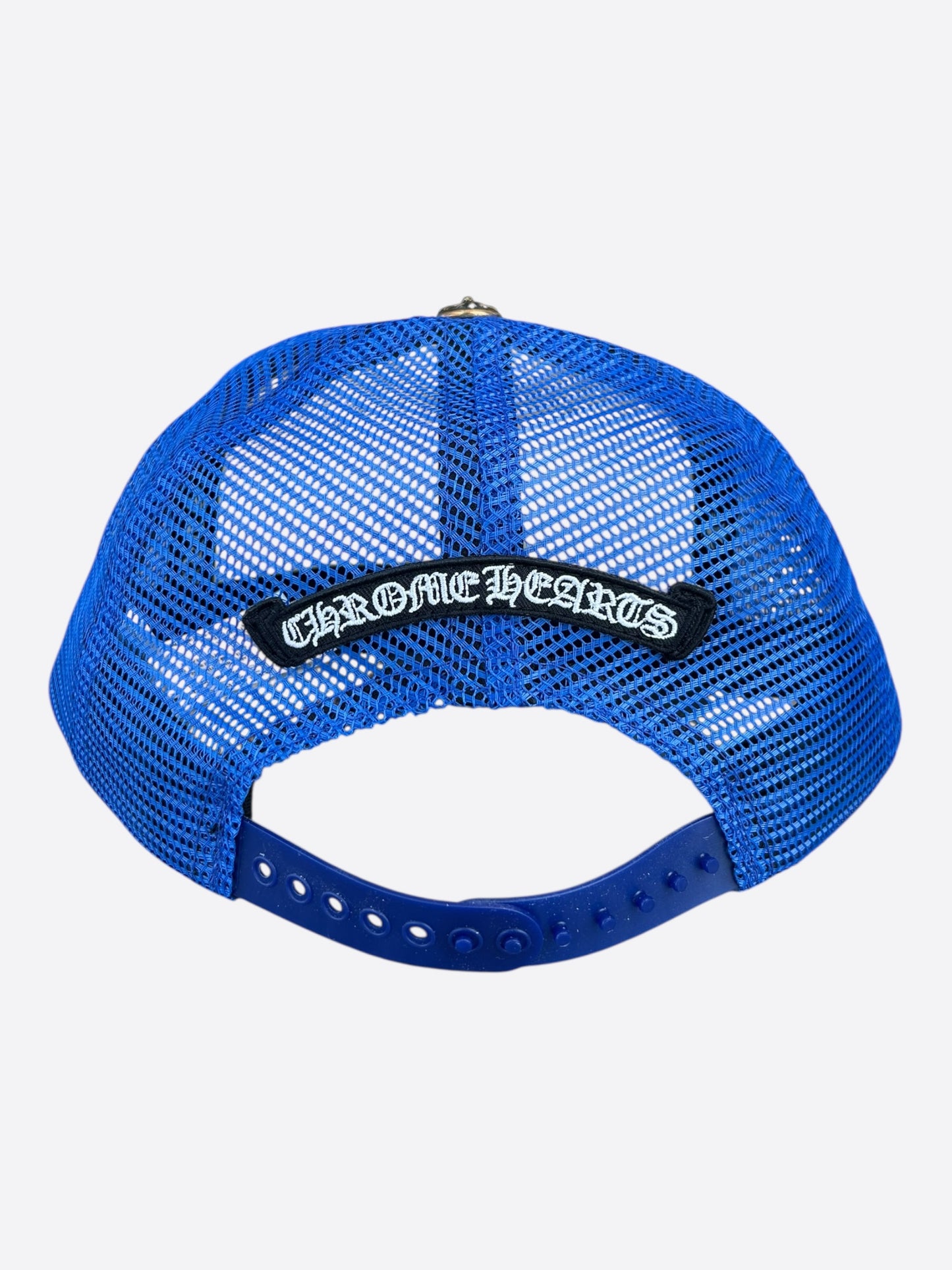 Chrome Hearts Blue, White & Red Eyechart Trucker Hat