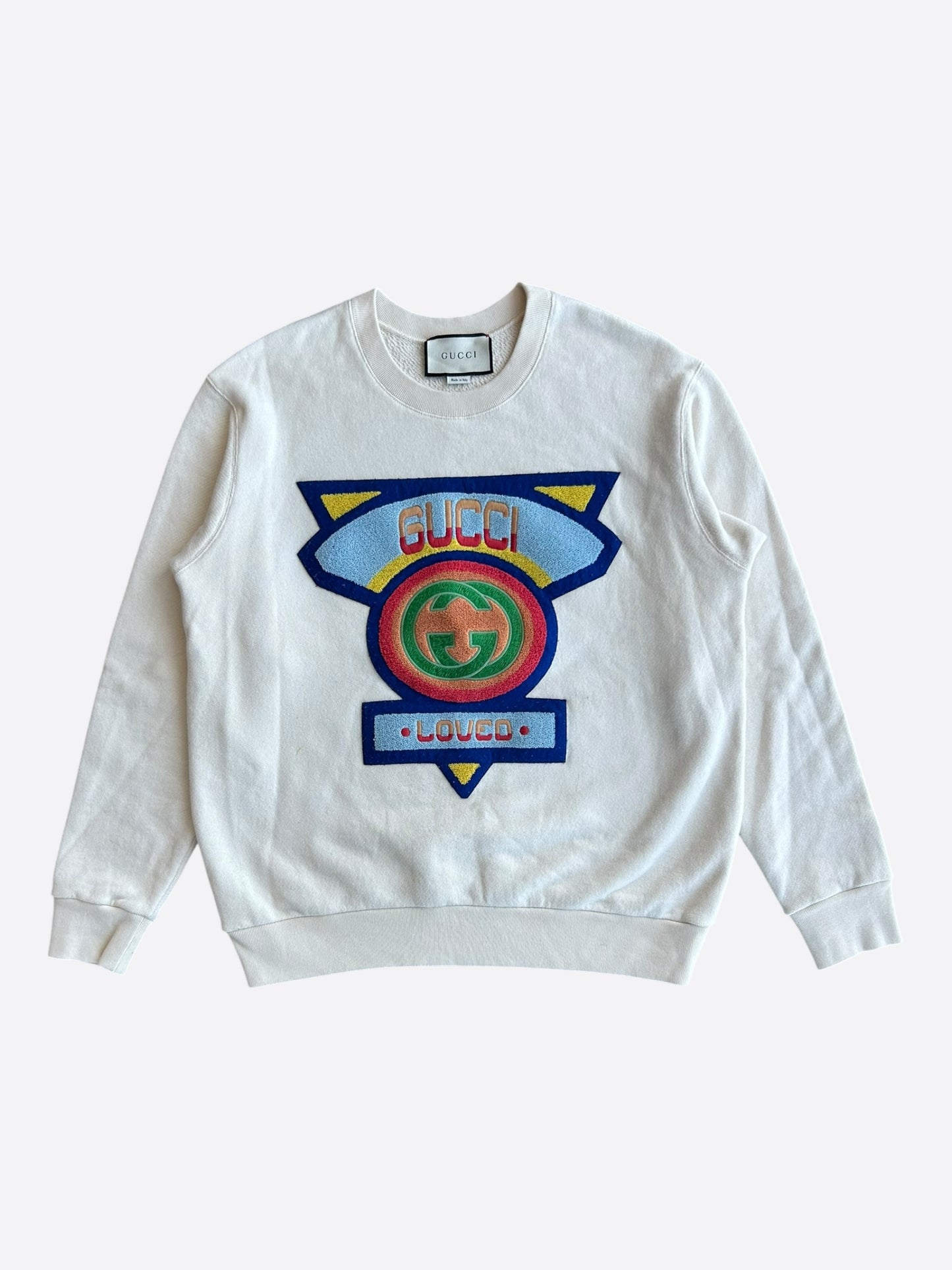 Gucci White & Multicolor Interlocking GG Varsity Logo Sweater