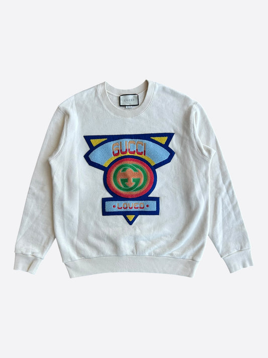 Gucci White & Multicolor Interlocking GG Varsity Logo Sweater
