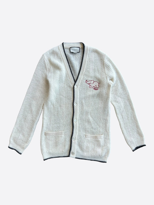 Gucci Cream & Black Elephant Logo Women's Knit Cardigan