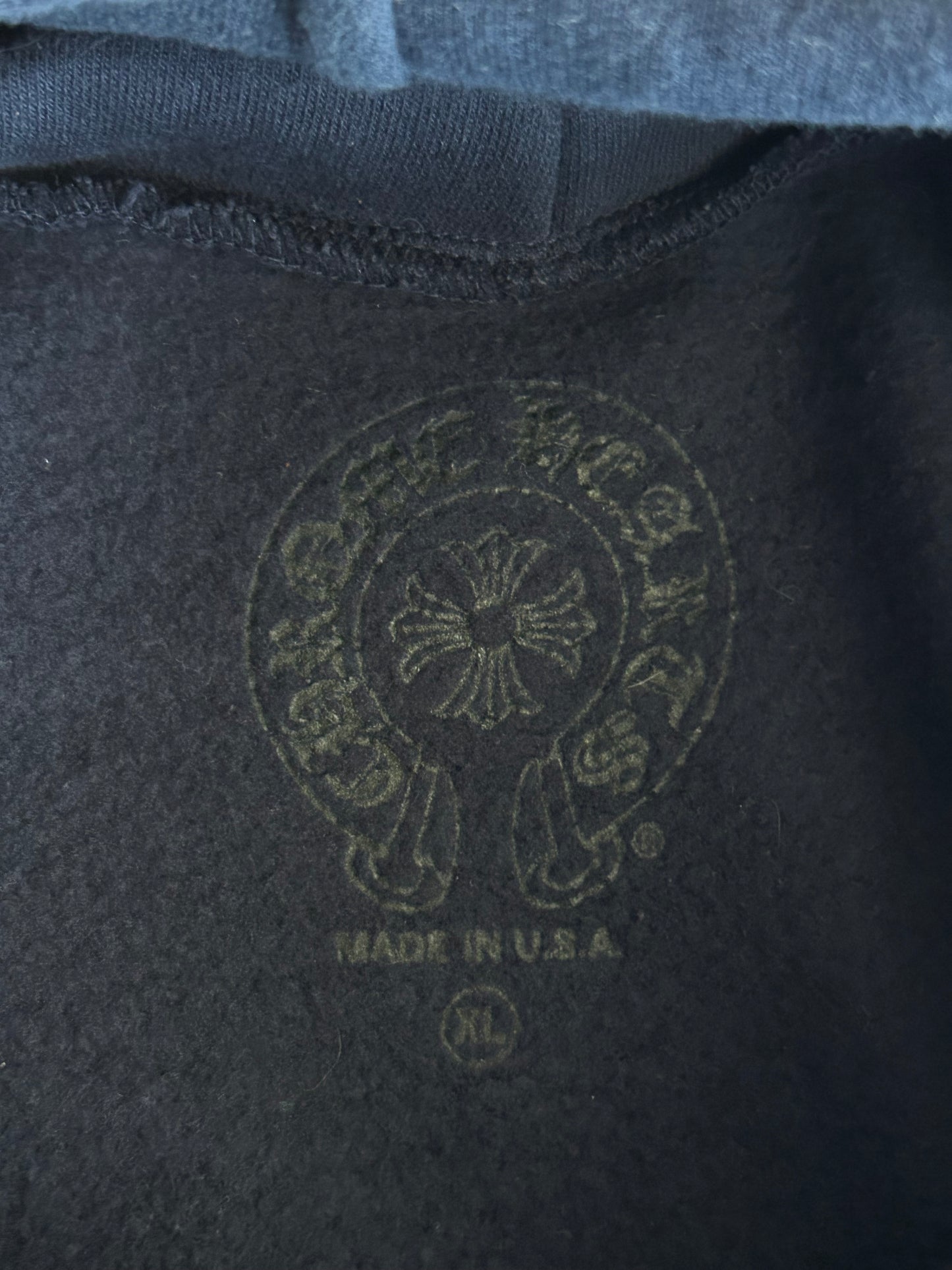Chrome Hearts Navy & Yellow Script Logo Hoodie