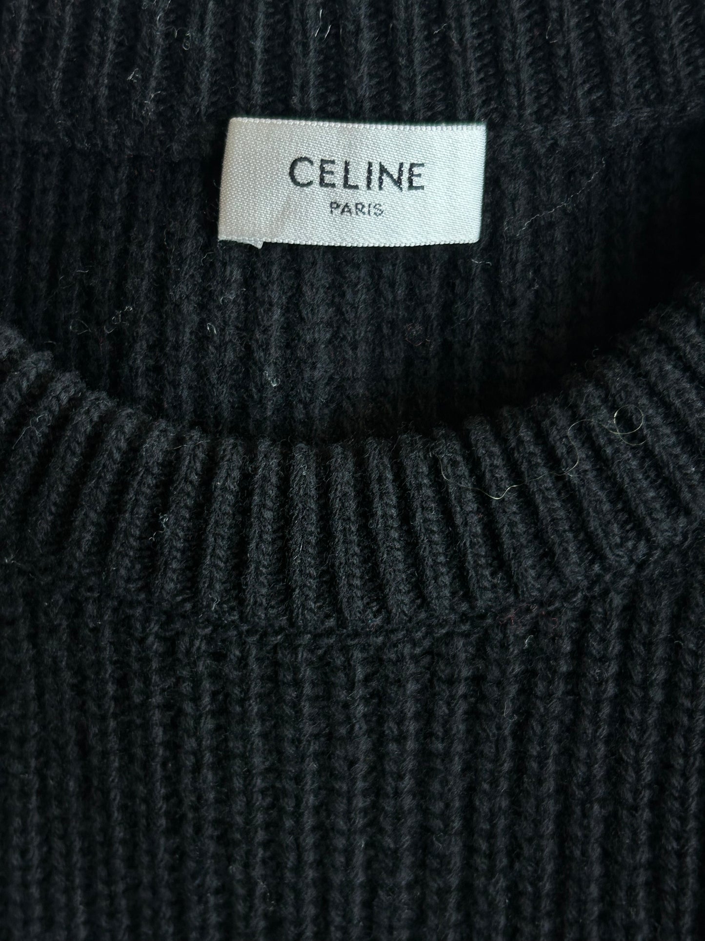 Celine Black & White Logo Ribbed Wool Women's Sweater