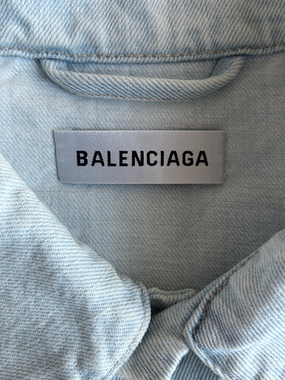 Balenciaga Blue Embossed Logo Women's Denim Jacket