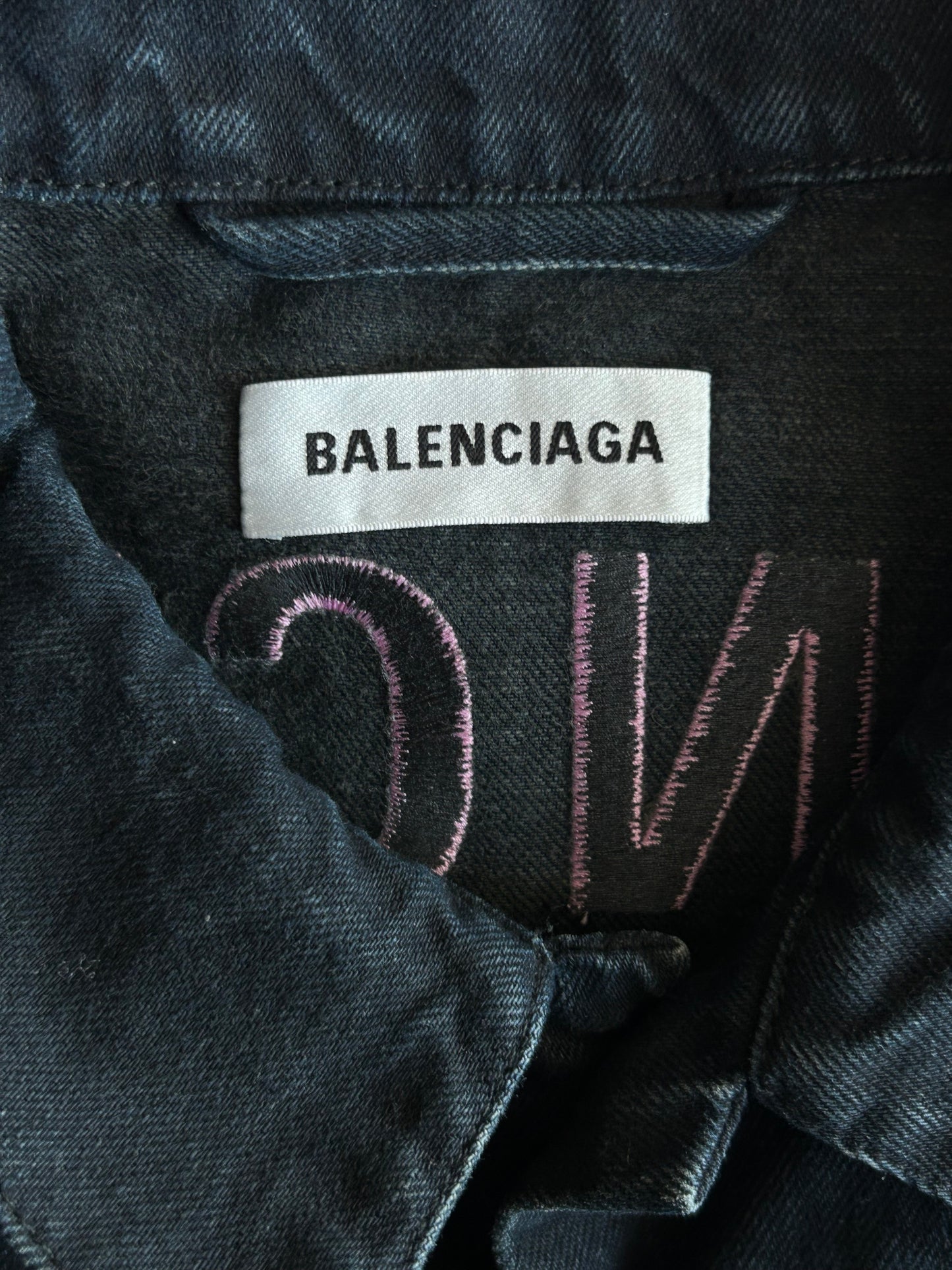 Balenciaga Dark Blue & Pink Logo Women's Denim Jacket