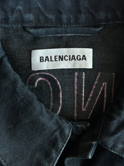 Balenciaga Dark Blue & Pink Logo Women's Denim Jacket