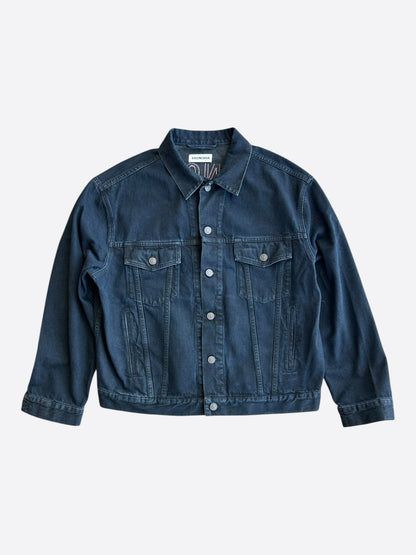 Balenciaga Dark Blue & Pink Logo Women's Denim Jacket