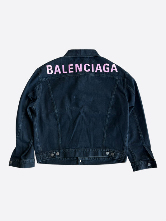 Balenciaga Dark Blue & Pink Logo Women's Denim Jacket