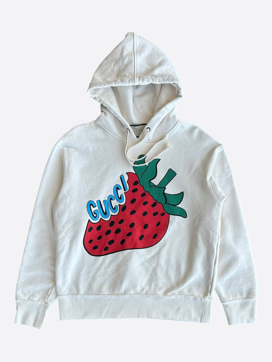 Gucci Cream Strawberry Logo Hoodie