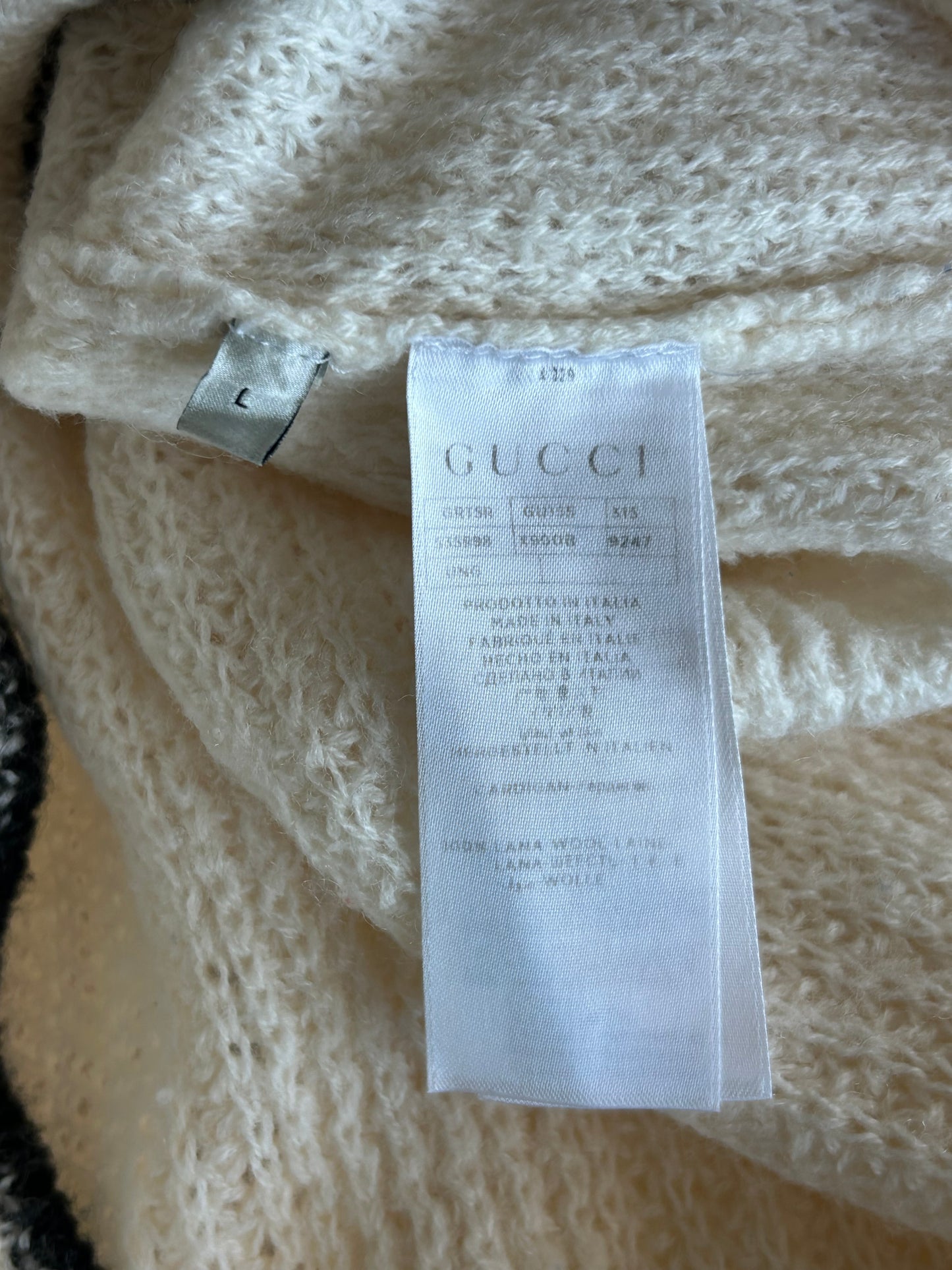 Gucci Cream & Black Elephant Logo Women's Knit Cardigan