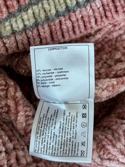 Chanel Pink & Grey Sequin Logo Embellished Women's Sweater