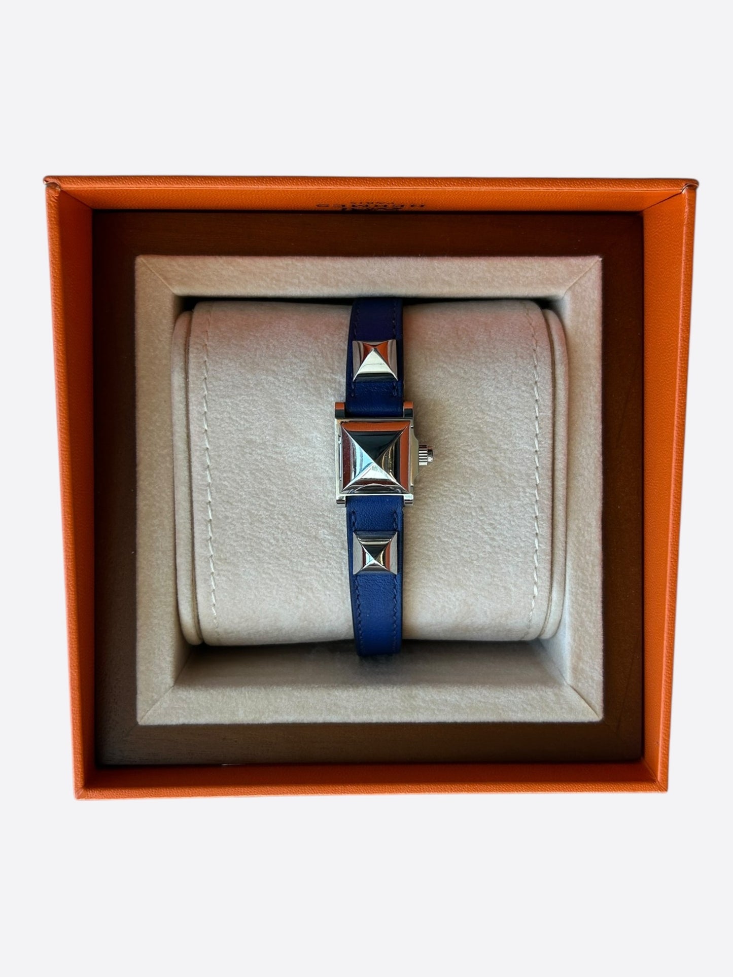 Hermes Blue Swift & Palladium Hardware Medor Watch Bracelet