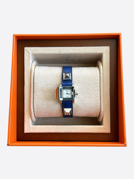 Hermes Blue Swift & Palladium Hardware Medor Watch Bracelet