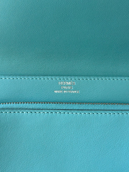 Hermes Blue Swift & Palladium Hardware Compact Dogon Wallet