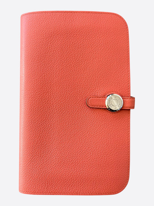 Hermes Peach Epsom & Palladium Hardware Dogon Wallet