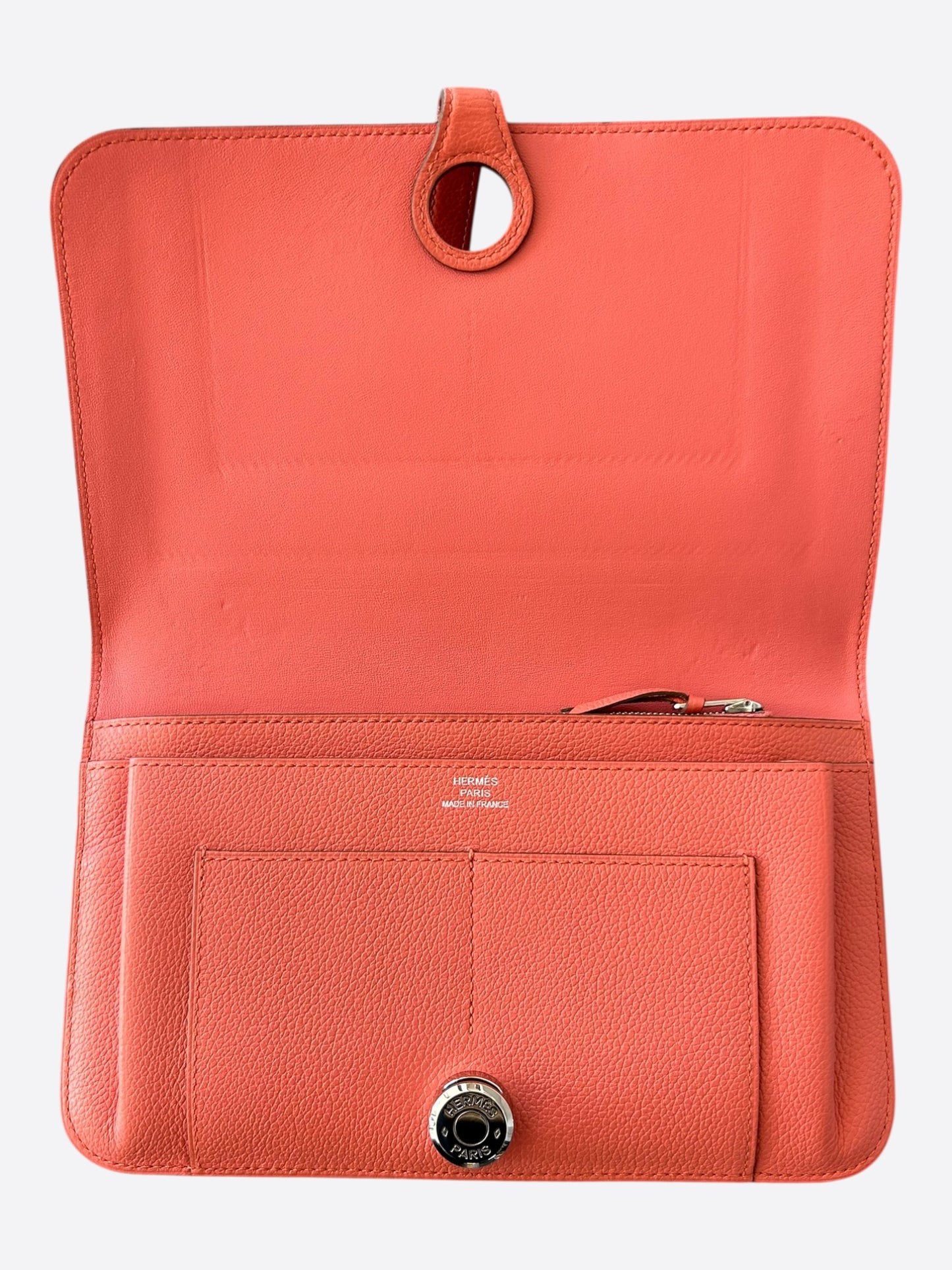 Hermes Peach Epsom & Palladium Hardware Dogon Wallet