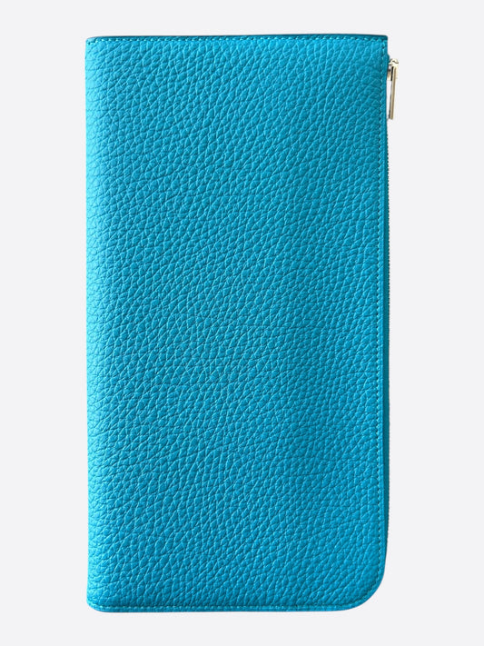 Hermes Blue Togo & Palladium Hardware Zippy Wallet