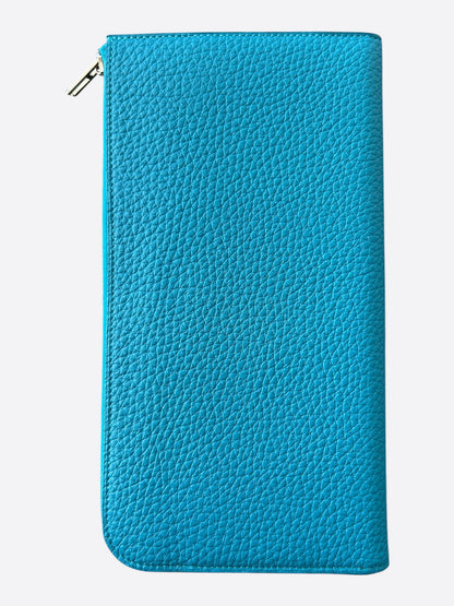 Hermes Blue Togo & Palladium Hardware Zippy Wallet