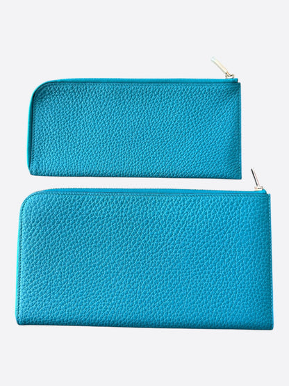 Hermes Blue Togo & Palladium Hardware Zippy Wallet