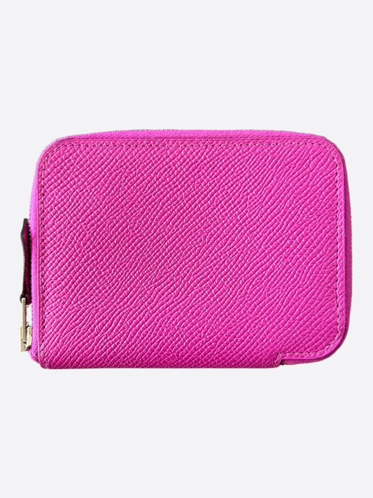 Hermes Pink Epsom & Palladium Hardware Silk'In Compact Wallet