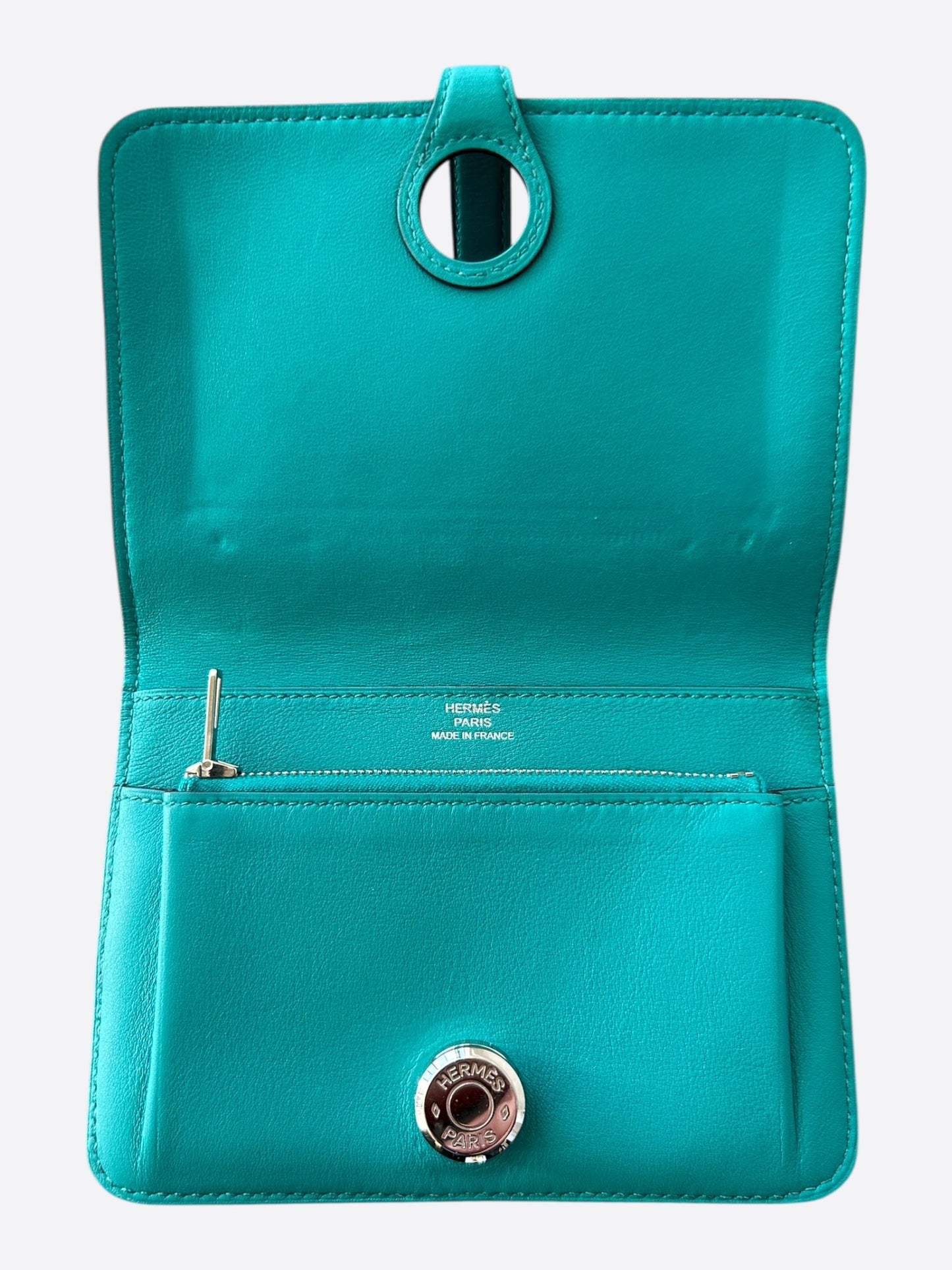 Hermes Blue Swift & Palladium Hardware Compact Dogon Wallet