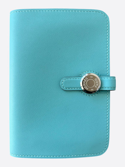 Hermes Blue Swift & Palladium Hardware Compact Dogon Wallet
