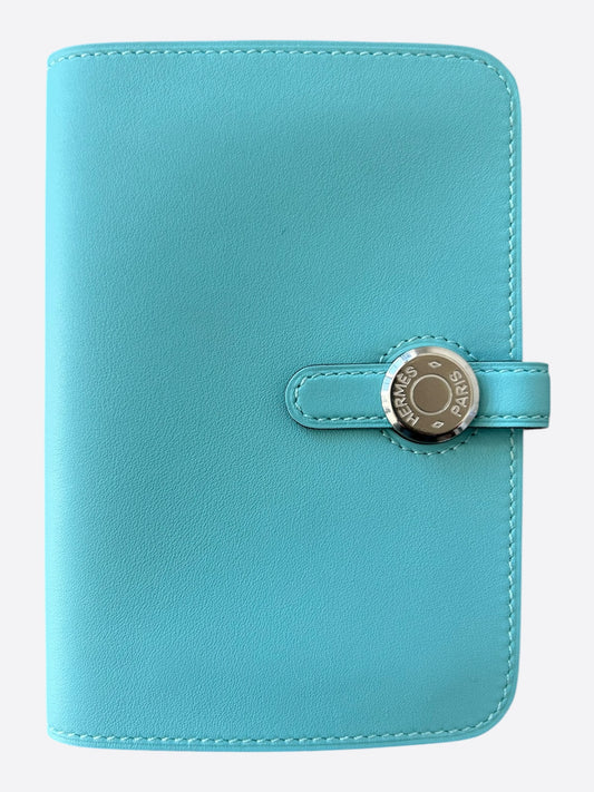 Hermes Blue Swift & Palladium Hardware Compact Dogon Wallet