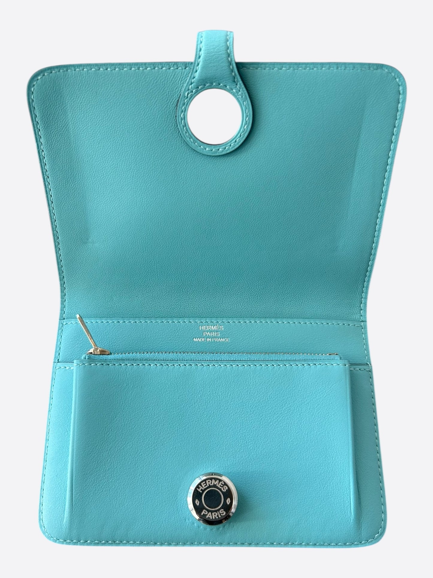 Hermes Blue Swift & Palladium Hardware Compact Dogon Wallet