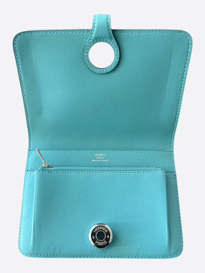 Hermes Blue Swift & Palladium Hardware Compact Dogon Wallet