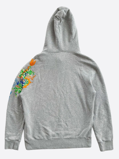 Gucci Grey Dragon Embroidered Logo Hoodie
