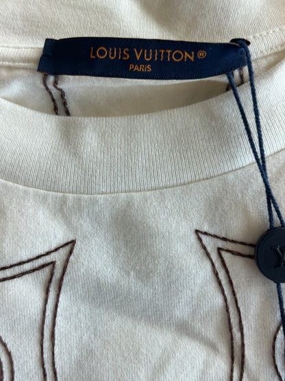 Louis Vuitton White & Brown Embroidered Logo T-Shirt