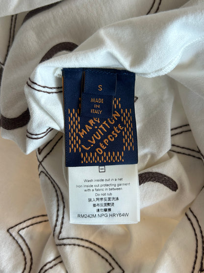 Louis Vuitton White & Brown Embroidered Logo T-Shirt