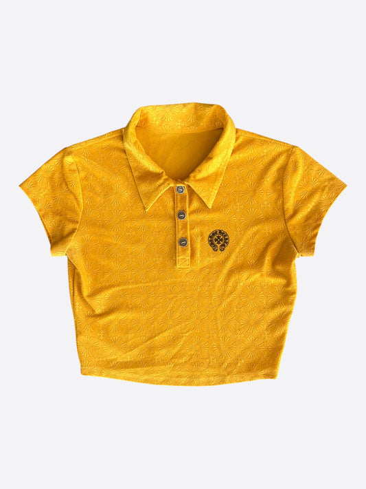 Chrome Hearts Yellow Cross Jacquard Women's Polo T-shirt