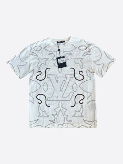 Louis Vuitton White & Brown Embroidered Logo T-Shirt
