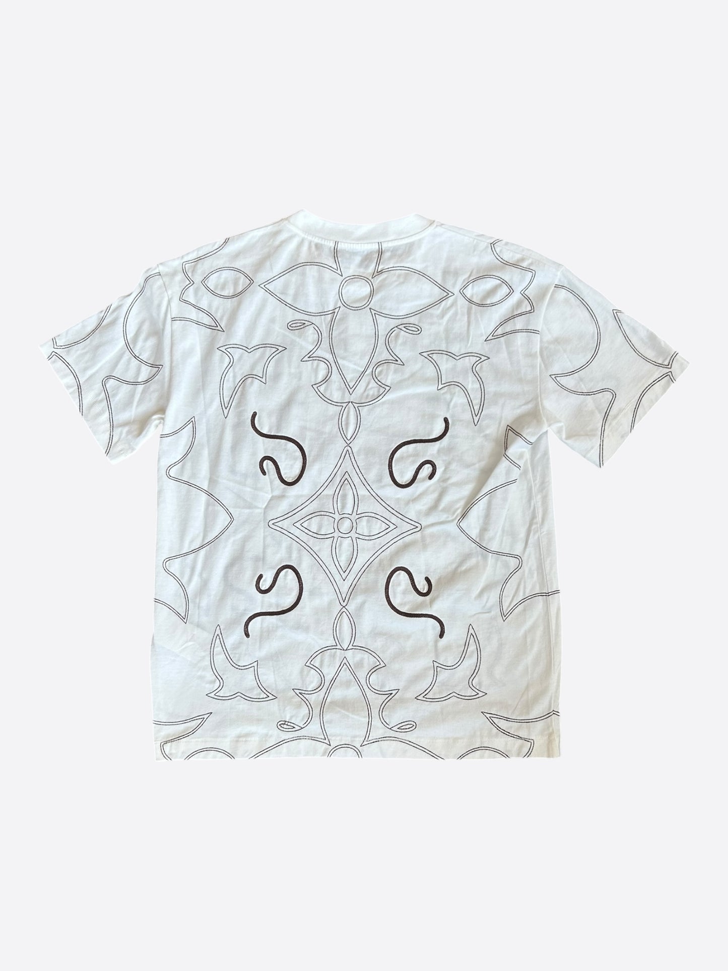 Louis Vuitton White & Brown Embroidered Logo T-Shirt