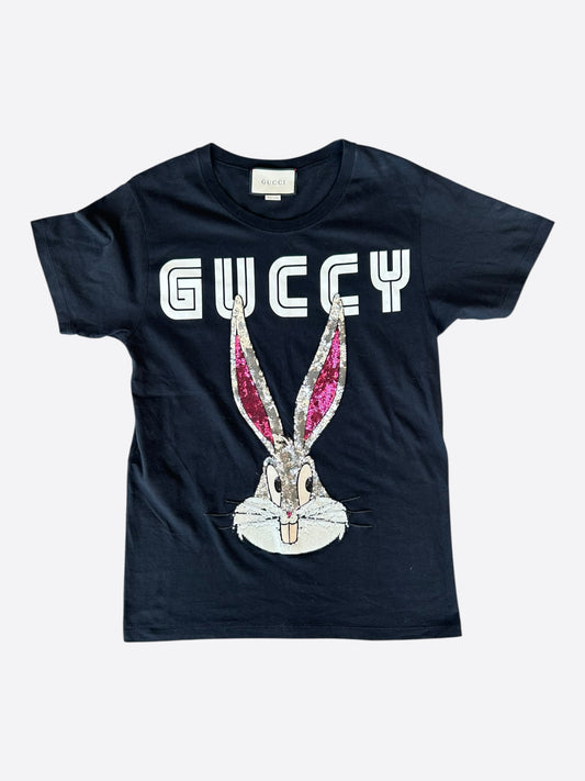 Gucci Black Sequin Bugs Bunny Graphic T-Shirt
