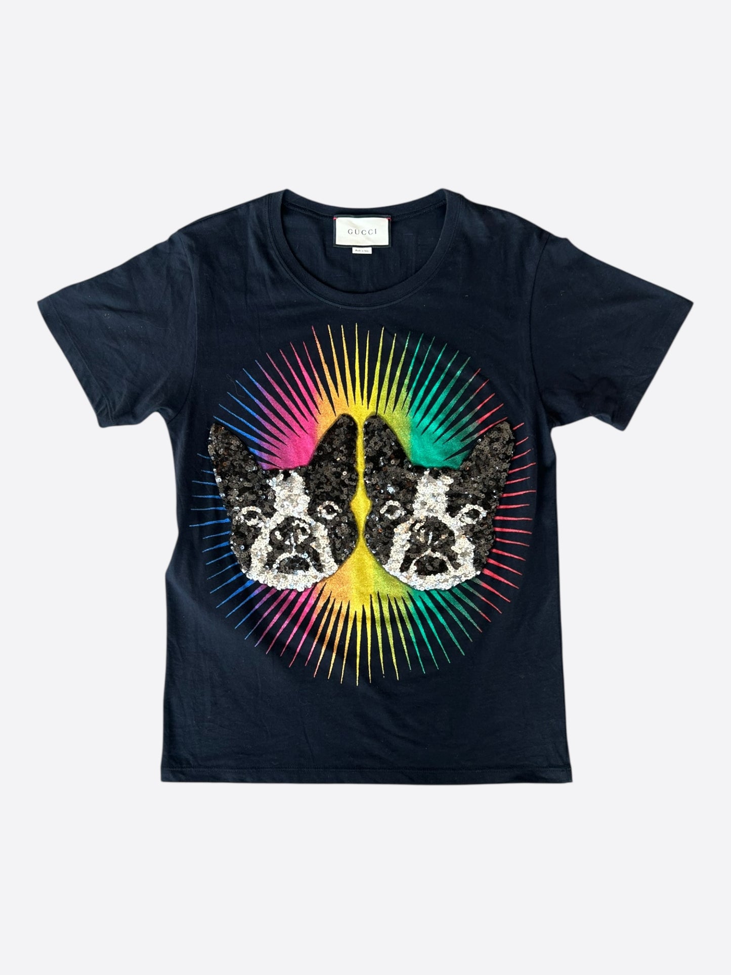 Gucci Black & Multicolor Sequin Dog Graphic T-Shirt