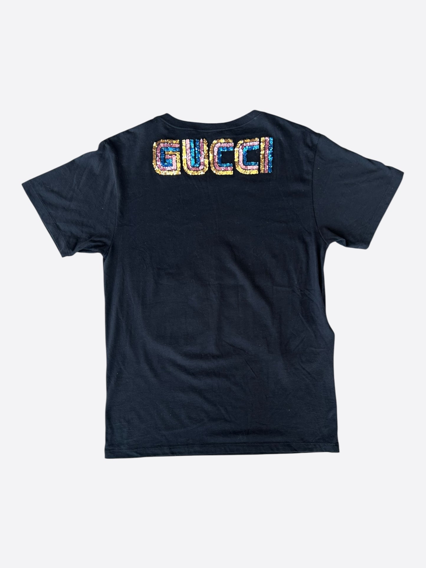 Gucci Black & Multicolor Sequin Dog Graphic T-Shirt