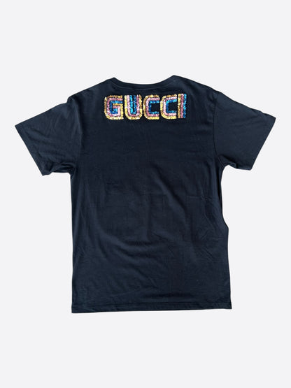 Gucci Black & Multicolor Sequin Dog Graphic T-Shirt