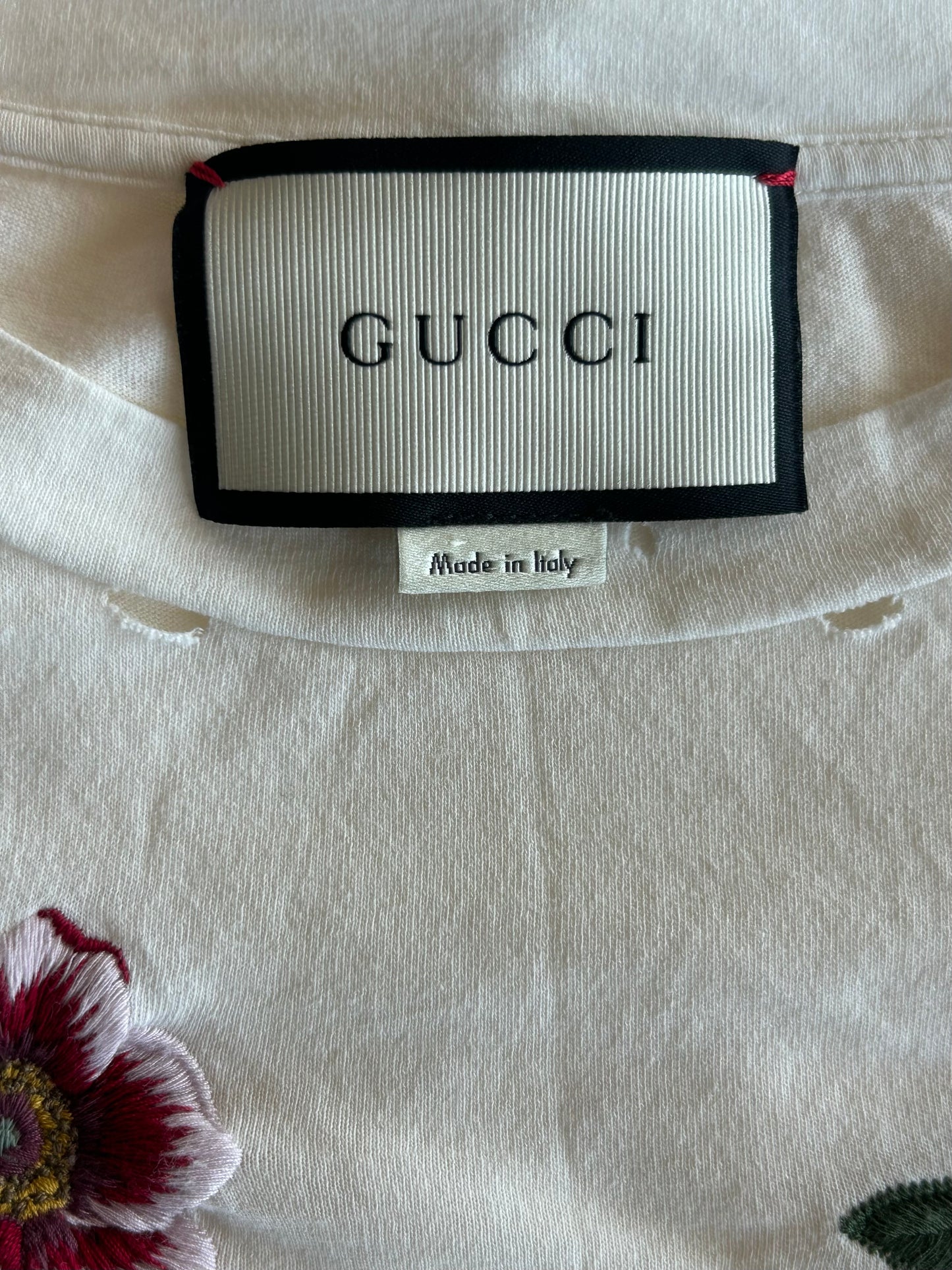 Gucci White Bootleg Logo Embroidered T-Shirt