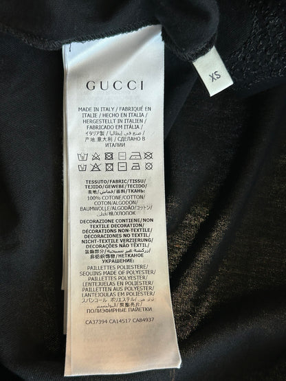 Gucci Black & Multicolor Sequin Heart Logo T-Shirt
