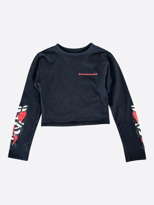 Chrome Hearts Matty Boy Black Sick Heart Women's Longsleeve Crop Top