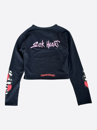 Chrome Hearts Matty Boy Black Sick Heart Women's Longsleeve Crop Top