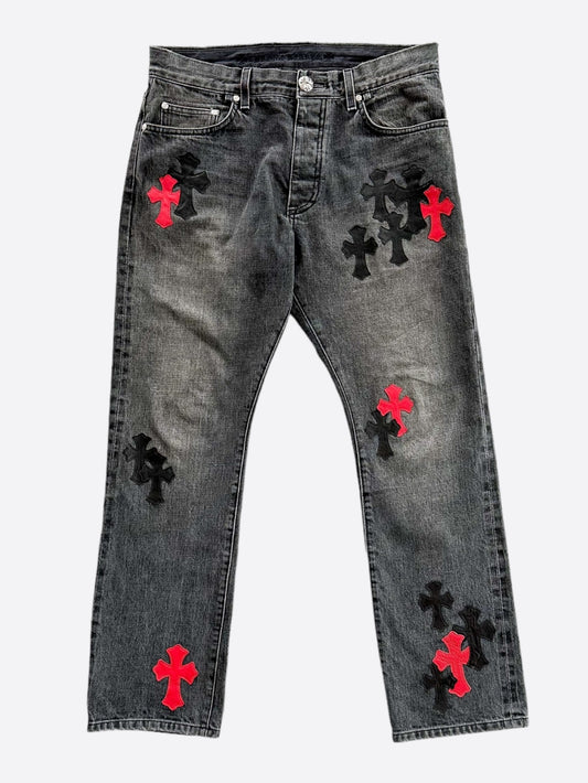 Chrome Hearts Grey Black & Red Cross Patch Jeans