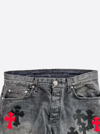 Chrome Hearts Grey Black & Red Cross Patch Jeans