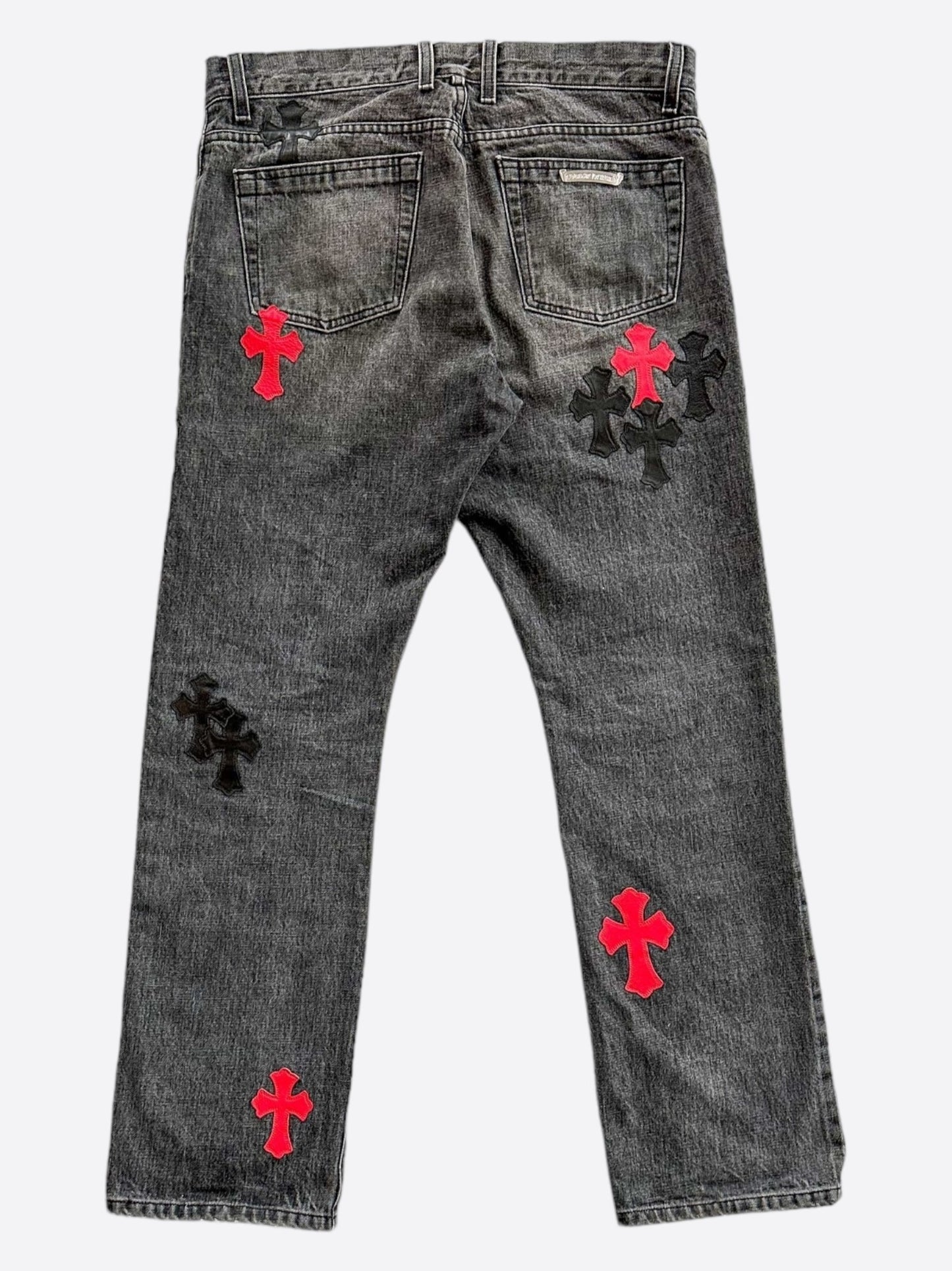 Chrome Hearts Grey Black & Red Cross Patch Jeans