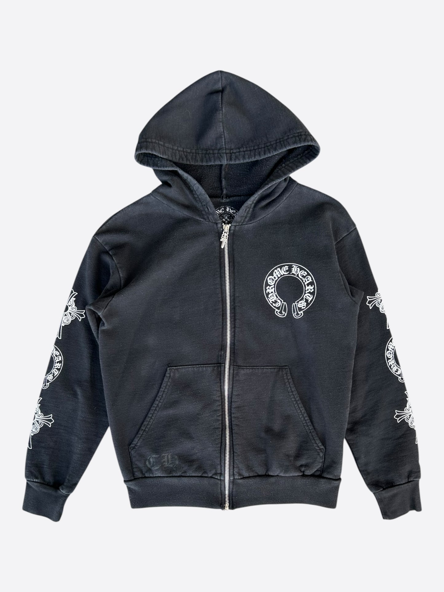 Chrome Hearts Black & White Multi Logo Zip Up Hoodie