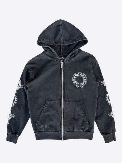Chrome Hearts Black & White Multi Logo Zip Up Hoodie