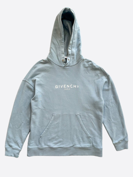 Givenchy Blue & White Distressed Logo Hoodie