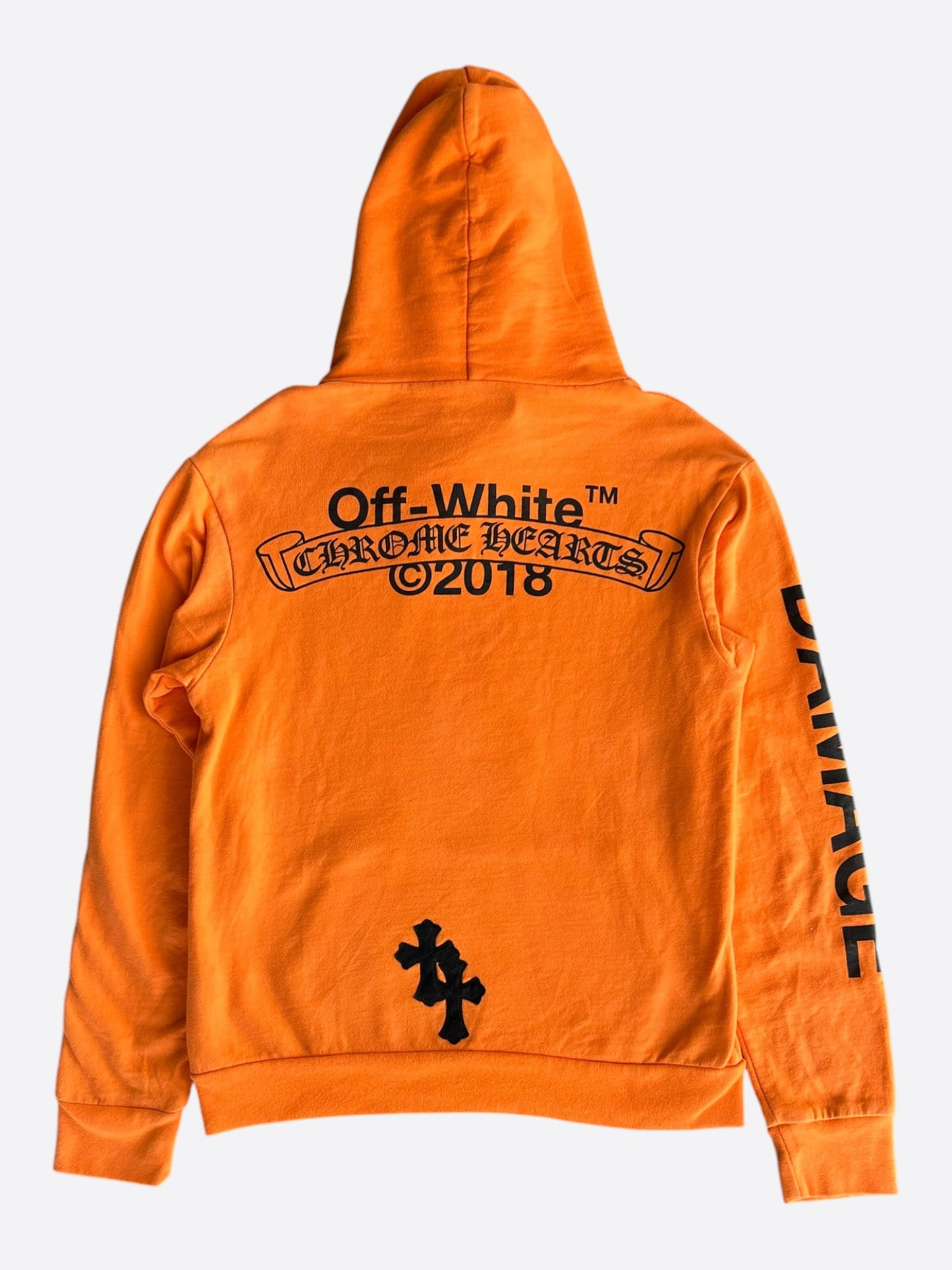 Chrome Hearts Off-White Orange & Black Cross Patch Hoodie